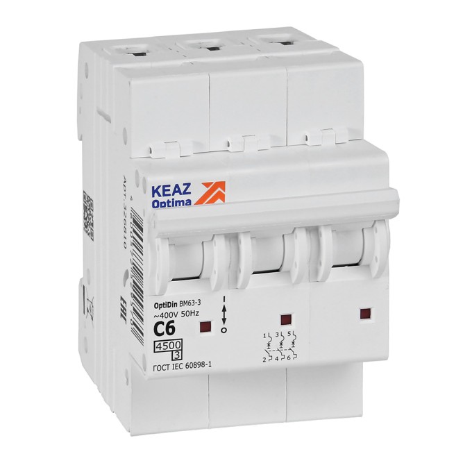 Выключатель автоматический модульный OptiDin BM63-3C6-4,5-УХЛ3