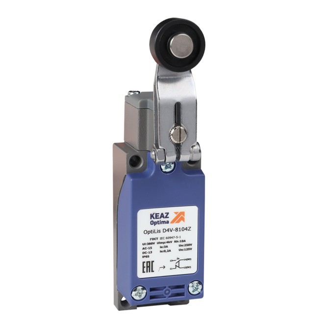 Выключатель концевой OptiLiS D4V-8104Z рычаг металлический с роликом пластиковым XCKP2118P16