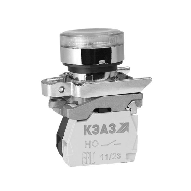 Кнопка КМЕ4510мЛС-24В-белый-1но+0нз-цилиндр-индикатор-IP54-КЭАЗ