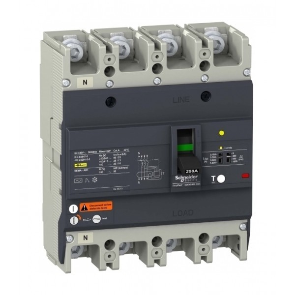 Силовой автомат Schneider Electric Easypact EZC 250, TM-D c диф защитой, 25кА, 4P, 100А