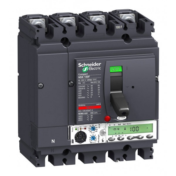 Силовой автомат Schneider Electric Compact NSX 100, Micrologic 5.2 A, 25кА, 4P, 100А