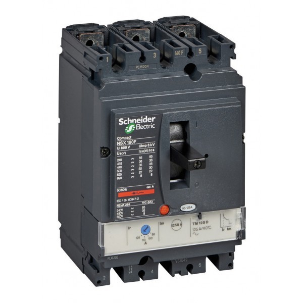 Силовой автомат Schneider Electric Compact NSX 160, TM-D, 25кА, 3P, 125А