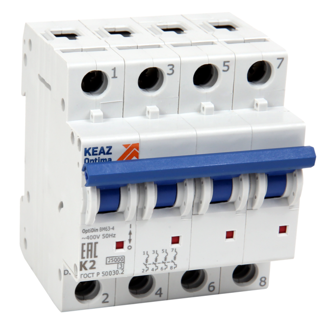 Выключатель автоматический модульный OptiDin ВМ63-4L1-25-УХЛ3