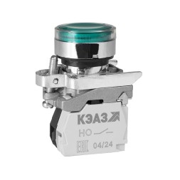 Кнопка КМЕ4610мЛС-220В-зеленый-1но+0нз-цилиндр-индикатор-IP65-КЭАЗ