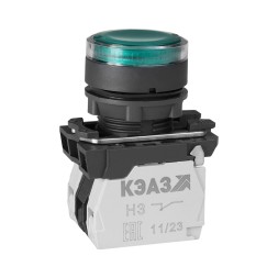 Кнопка КМЕ4611мЛ-24В-зеленый-1но+1нз-цилиндр-индикатор-IP65-КЭАЗ