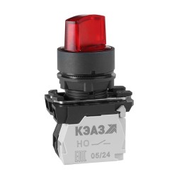 Переключатель КПЕ1110РЛ-24В-красный-1но+0нз-ручка-фикс-2поз-индикатор-IP40-КЭАЗ