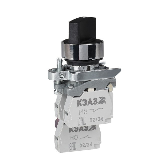 Переключатель КПЕ1111РС-черный-1но+1нз-ручка-фикс-2поз-IP40-КЭАЗ