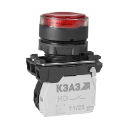 Кнопка КМЕ4622мЛ-24В-красный-2но+2нз-цилиндр-индикатор-IP65-КЭАЗ