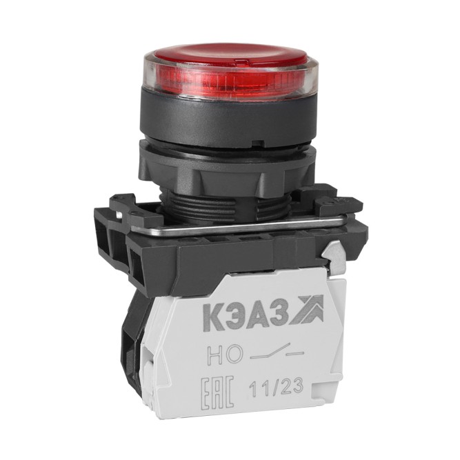 Кнопка КМЕ4622мЛ-24В-красный-2но+2нз-цилиндр-индикатор-IP65-КЭАЗ