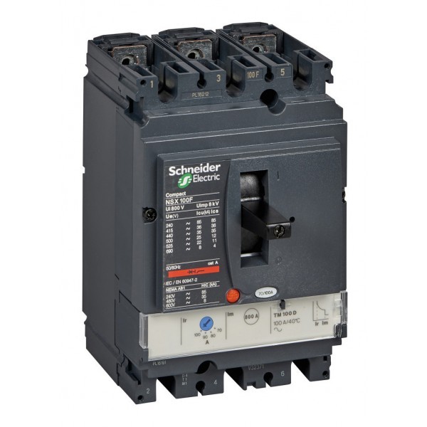 Силовой автомат Schneider Electric Compact NSX 100, TM-D, 36кА, 3P, 80А