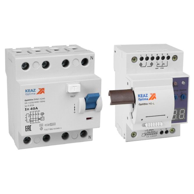 Моторпривод OptiDin MD-L-УХЛ4 + ВДТ без защиты от сверхтоков OptiDin DM63-4240-AС-УХЛ4 (4P, 40, 30mA)