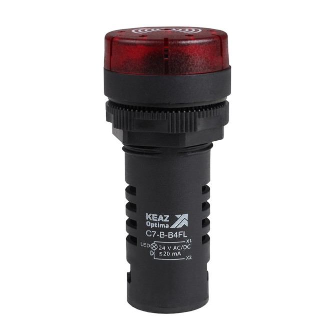 Зуммер с непрерывным сигналом OptiSignal Compact D22 C7-B-B4CL красный с подсветкой 24 В AC/DC