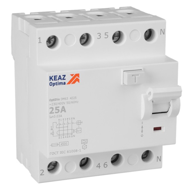 ВДТ без защиты от сверхтоков OptiDin DM63-4225-A-4,5-УХЛ4 (4P, 25, 30mA)