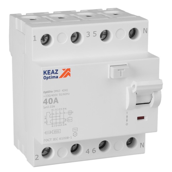 ВДТ без защиты от сверхтоков OptiDin DM63-4240-AC-4,5-УХЛ4 (4P, 40, 30mA)