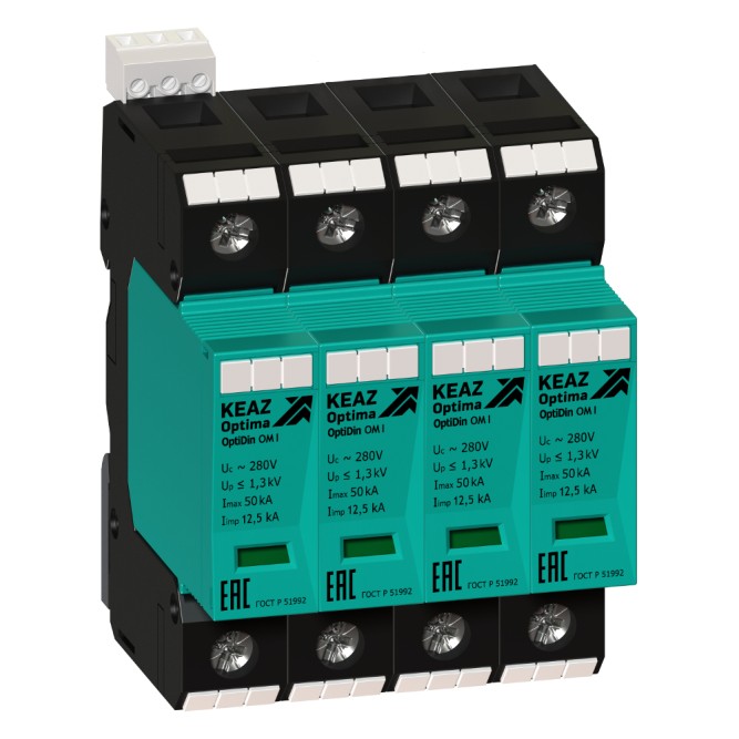 Ограничитель импульсных перенапряжений (УЗИП) OptiDin OM-I-4-280/12,5/RS